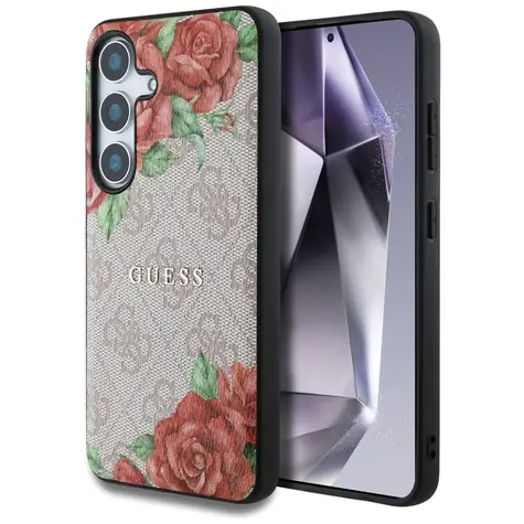 Guess Leather 4G Flowers Print MagSafe růžová / Zadní kryt / Samsung Galaxy S25