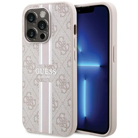 Guess 4G Printed Stripes MagSafe růžová / Zadní kryt / pro iPhone 15 Pro / MagSafe / potisk pruhy
