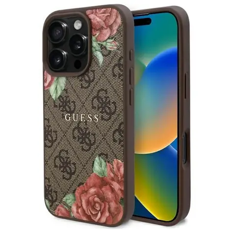 Guess GUHMP16XP4ROPEMCW 4G Flowers Print hnědá / Zadní kryt / iPhone 16 Pro Max / Hardcase / MagSafe