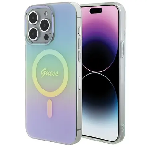 Guess IML Iridescent MagSafe tyrkysová / Zadní kryt / iPhone 15 Pro / MagSafe