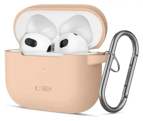 Tech-Protect Silicone Hook Case béžová / Pouzdro pro Apple AirPods 3 / Silikonové / S karabinou