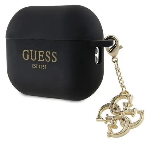 Guess GUAP2LECG4K černá / Pouzdro / tekutý silikon s třpytkami / trojúhelníkový přívěsek / pro Apple AirPods Pro 2