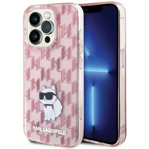 Karl Lagerfeld Monogram Choupette růžová / Zadní kryt / pro Apple iPhone 15 Pro Max