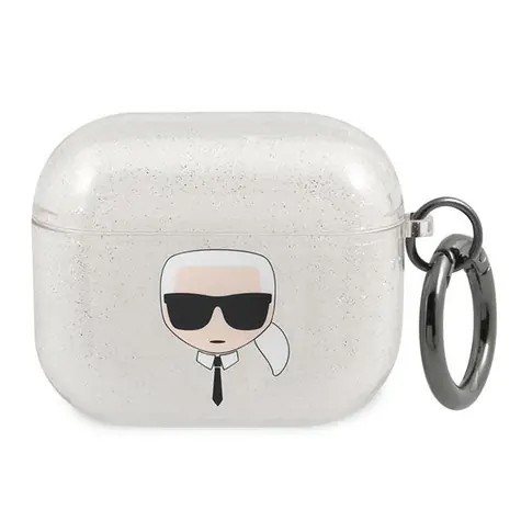 Karl Lagerfeld Glitter Karl's Head stříbrná / Pouzdro / pro Apple AirPods 3 / třpytivý design