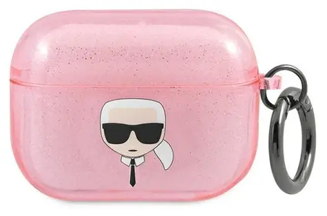 Karl Lagerfeld Glitter Karl's Head růžová / Pouzdro / pro Apple AirPods Pro