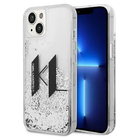 Karl Lagerfeld Liquid Glitter Big KL Logo stříbrná / Zadní kryt / iPhone 14