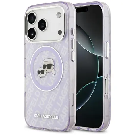 Karl Lagerfeld IML Glitter Karl & Choupette Heads Logo fialová / Zadní kryt / MagSafe / iPhone 17 Pro