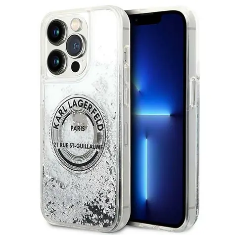 Karl Lagerfeld Liquid Glitter iPhone 14 Pro Max stříbrná / Zadní kryt / Apple iPhone 14 Pro Max