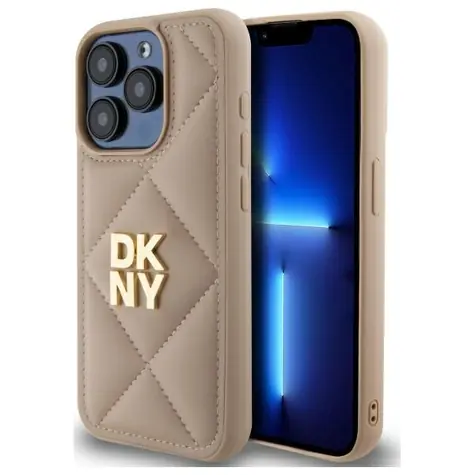 DKNY Quilted Stack Logo iPhone 15 Pro béžová / Pouzdro
