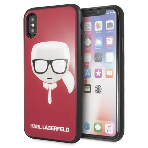 Karl Lagerfeld Iconic Glitter Karl's Head červená / Pouzdro / Apple iPhone X, iPhone XS