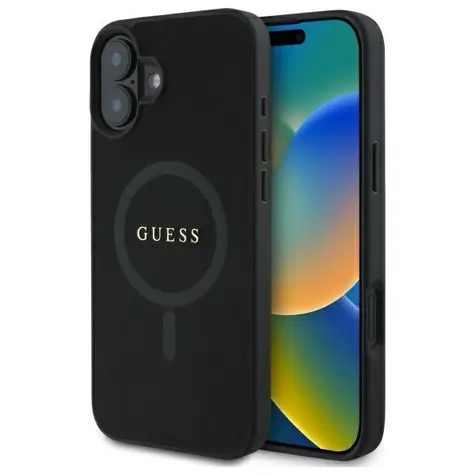 Guess Saffiano Classic Logo MagSafe kryt pro iPhone 16 černá / Pouzdro / Saffiano / MagSafe