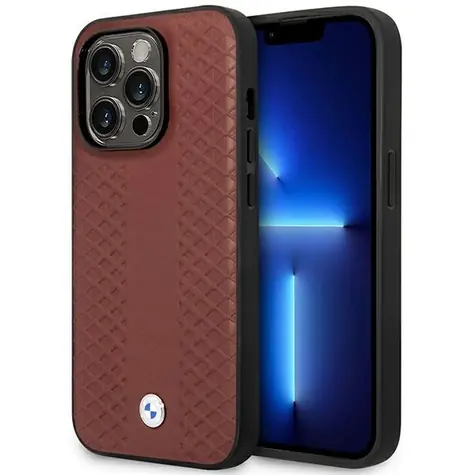BMW Diamond Pattern Zadní kryt MagSafe iPhone 14 Pro 6,1 bordó / Kryt / Kůže / MagSafe