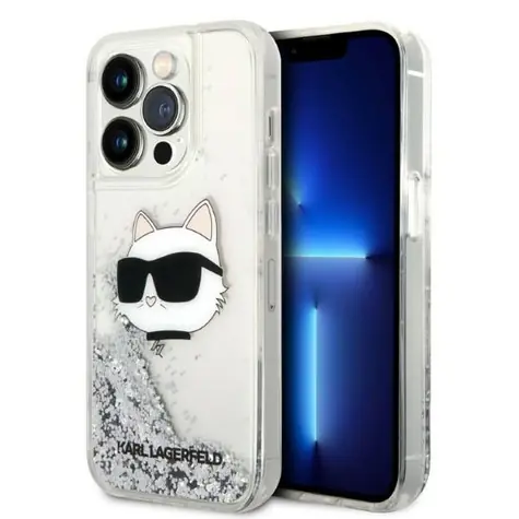 Karl Lagerfeld Glitter Choupette Head iPhone 14 Pro stříbrné / Pouzdro / Hardcase