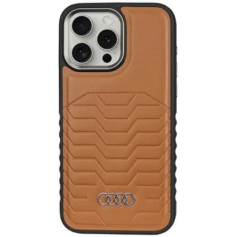 Audi Synthetic Leather kryt pro Apple iPhone 15 Pro Max hnědá / Zadní kryt / MagSafe / Umělá kůže