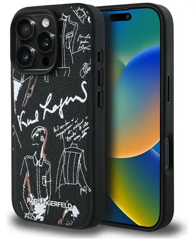 Karl Lagerfeld Grained Pattern & Logo černá / Zadní kryt / MagSafe / iPhone 16 Pro Max