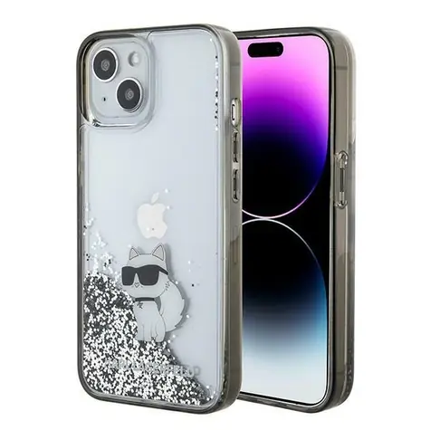 Karl Lagerfeld Liquid Glitter Choupette čirá / Zadní kryt pro iPhone 15