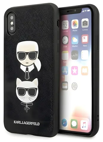 Karl Lagerfeld Saffiano Karl and Choupette Heads černá / Pouzdro / iPhone X, iPhone XS