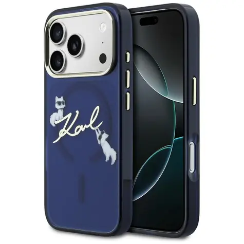 Karl Lagerfeld IML Choupettes Karl Script Logo modrá / Zadní kryt / MagSafe / iPhone 17 Pro Max