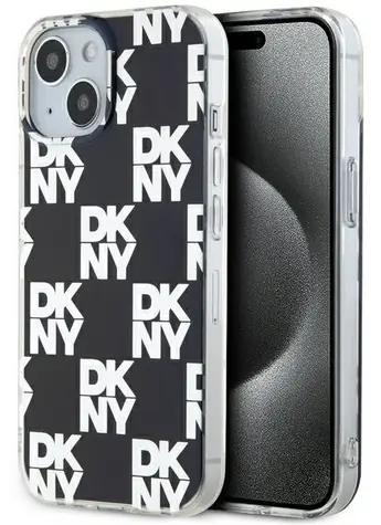 DKNY IML Checkered černá / Zadní kryt / IML / Apple iPhone 15 Plus, 14 Plus