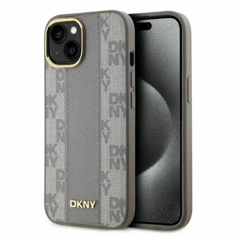 DKNY Leather Checkered Mono Pattern MagSafe béžová / Zadní kryt / Apple iPhone 14 / MagSafe