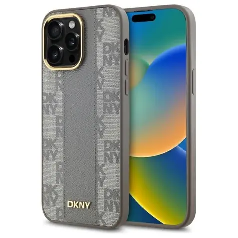 DKNY Leather Checkered Mono Pattern béžová / Zadní kryt / pro Apple iPhone 14 Pro Max / MagSafe