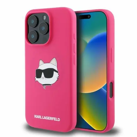 Karl Lagerfeld Choupette Head Print MagSafe fuchsiová / Kryt pro Apple iPhone 16 Pro Max / Silikonový