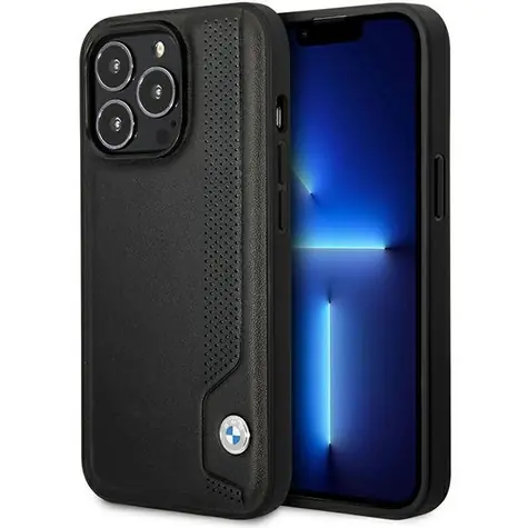 BMW Leather Blue Dots Zadní Kryt pro Apple iPhone 14 Pro černá / Kryt na telefon / Kožený design / Hardcase