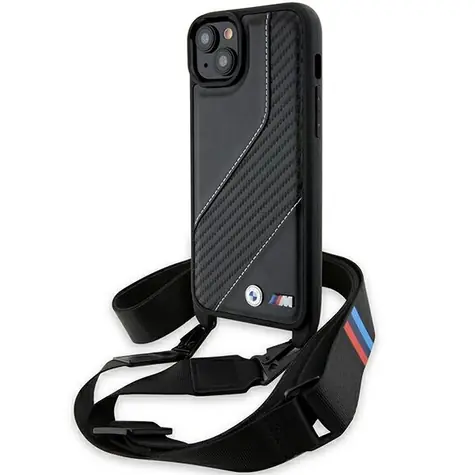 BMW M Edition Carbon Stripe & Strap černá / Zadní kryt / iPhone 13/14/15 / karbonový vzor / poutko