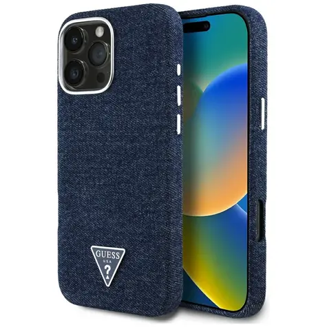 Guess Denim Triangle Logo MagSafe iPhone 16 Pro modrá / Zadní kryt / MagSafe