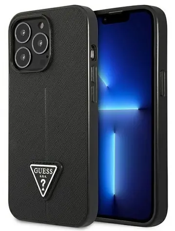 Guess GUHCP14LPSATLK iPhone 14 Pro černá / Zadní kryt / Saffiano Triangle Logo / PU kůže