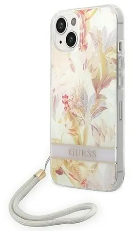 Guess Flower Strap fialová / Zadní kryt na iPhone 14 Plus / 6,7