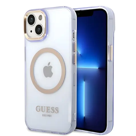 Guess GUHMP14SHTCMU fialová / Zadní kryt / Apple iPhone 14 / MagSafe / Translucent Gold Outline