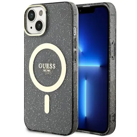 GUESS Glitter Gold MagSafe černá / Zadní kryt / iPhone 14