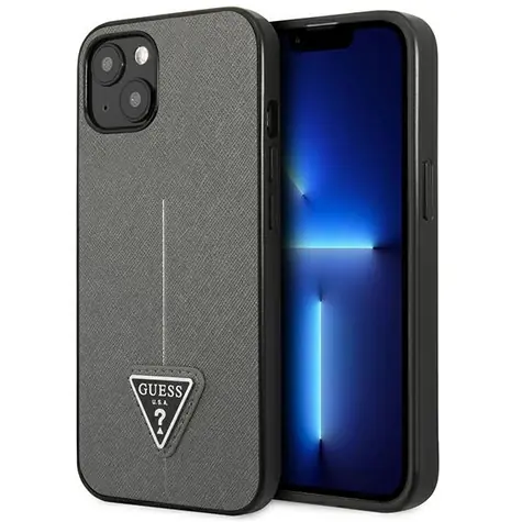 Guess Saffiano Triangle Logo stříbrná / Zadní kryt / pro iPhone 13/14/15