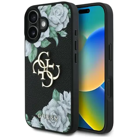 Guess PU Grained Roses Big 4G Logo černá / Zadní kryt / iPhone 16