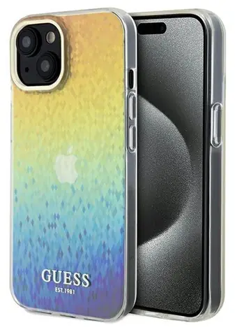 GUESS IML Faceted Mirror Disco Iridescent vícebarevné / Zadní kryt / iPhone 13, 14, 15