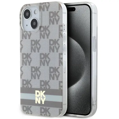 DKNY IML Checkered Mono Pattern béžová / Zadní kryt MagSafe / iPhone 15, 14, 13 / Potištěné pruhy