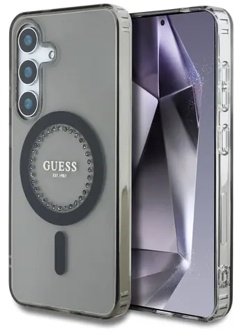 Guess Rhinestones Classic Logo MagSafe černá / Zadní kryt / Samsung Galaxy S25 / štrasové kamínky