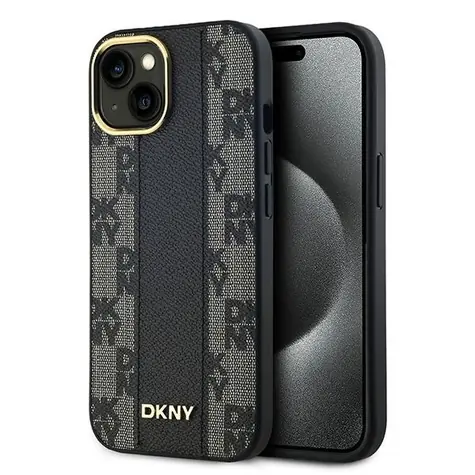 DKNY Leather Checkered Pattern černá / Kryt / MagSafe / Apple iPhone 14