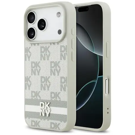 DKNY PU Leather Checkered Pattern and Stripe béžová / Zadní kryt / Apple iPhone 17 Pro / kostkovaný vzor s pruhy