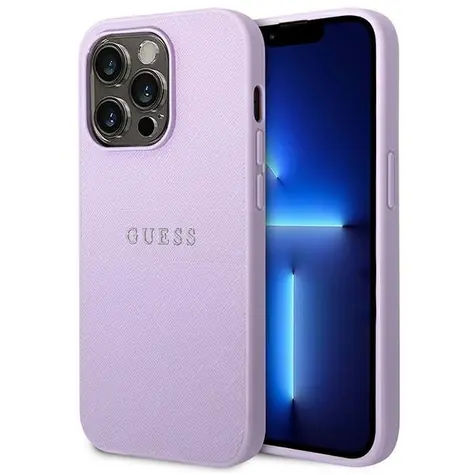 Guess PU Leather Saffiano Zadní kryt pro Apple iPhone 14 Pro fialová / Zadní kryt / Umělá kůže