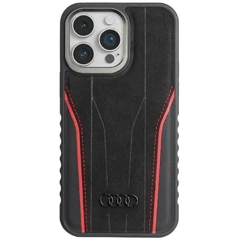 Audi Genuine Leather černá, červená / Zadní kryt / MagSafe / Apple iPhone 15 Pro