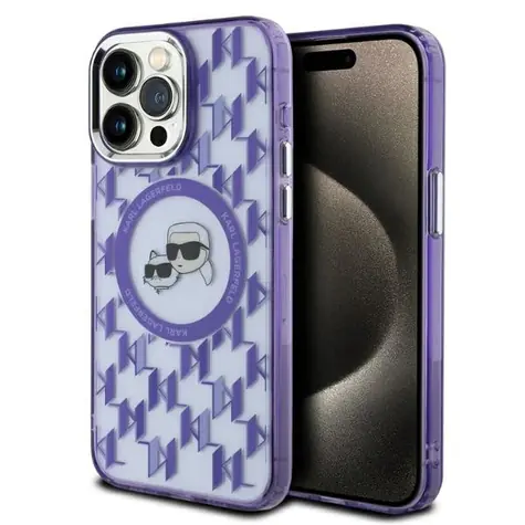 Karl Lagerfeld IML Monogram Karl & Choupette Head fialová / Zadní kryt / MagSafe / pro Apple iPhone 15 Pro