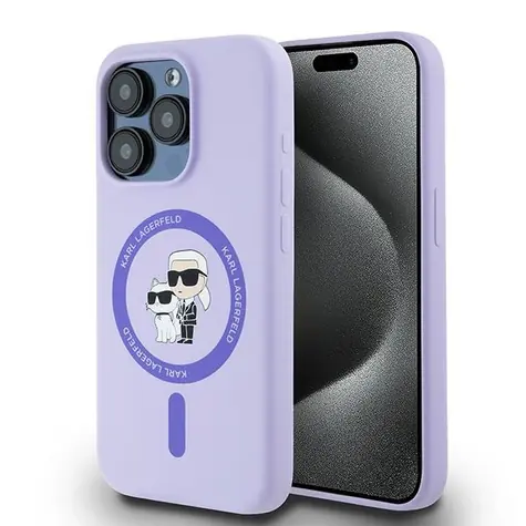 Karl Lagerfeld Karl and Choupette Heads Ring MagSafe fialová / Zadní kryt / iPhone 15 Pro / silikonový
