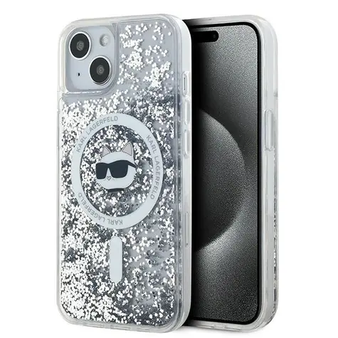Karl Lagerfeld Liquid Glitter Choupette Head MagSafe čirá / Zadní kryt / Apple iPhone 13, 14, 15