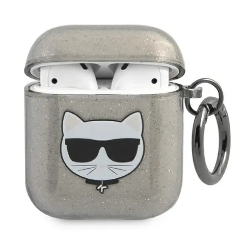 Karl Lagerfeld Glitter Choupette černá / Pouzdro / Apple AirPods 1 a 2