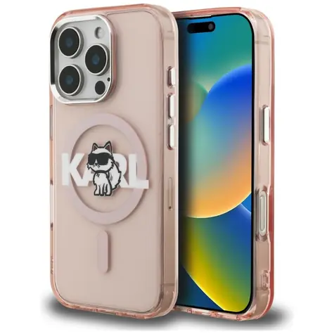 Karl Lagerfeld IML Choupette Sketch Logo růžová / Zadní kryt / MagSafe / pro Apple iPhone 16 Pro