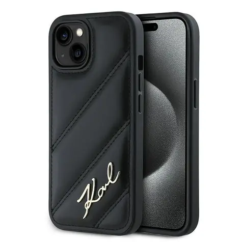 Karl Lagerfeld Diagonal Quilted Script pro Apple iPhone 15/14/13 černá / Zadní kryt / Prošívaný vzor