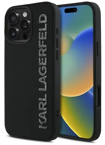 Karl Lagerfeld 3D Rubber Elongated Glitter černá / Zadní kryt / iPhone 16 Pro
