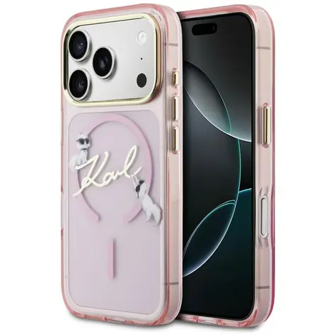 Karl Lagerfeld IML Choupettes Karl Script Logo růžová / Zadní kryt / MagSafe / iPhone 17 Pro